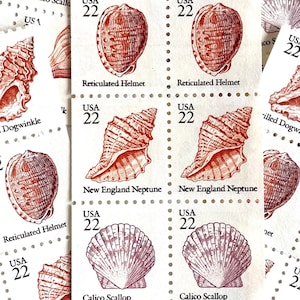 10 Vintage Unused Seashell Mail Stamps / Beach Shell USPS Postage / 22 cents US