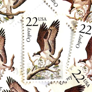 10 Vintage Unused Osprey Mail Stamps / North American Wildlife USPS Postage / 22 cents US