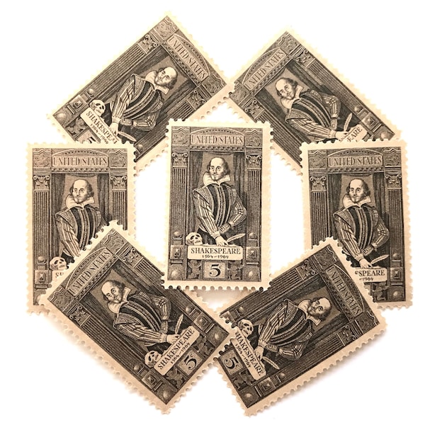 20 Vintage Unused William Shakespeare Mail Stamps / Portrait USPS Postage / 6 cents US