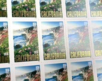 10 Vintage Unused California Statehood Stamps / Bir Sur Coastline USPS Postage / 33 cents US