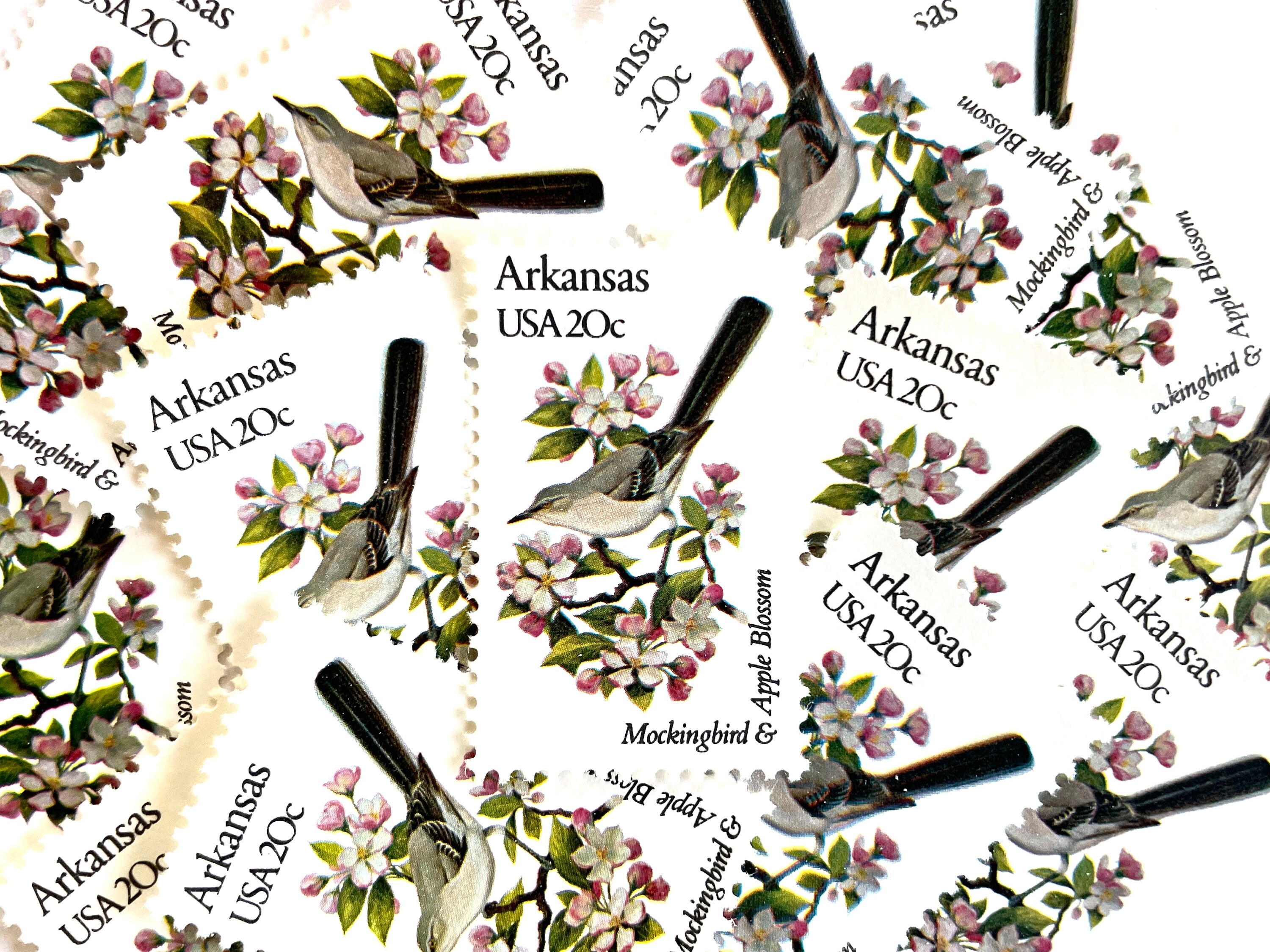 10 Vintage Unused Arkansas State Bird and Flower Mail Stamps ...