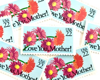 10 Vintage Unused Love You Mother Stamps / Mother's Day Special Occasions USPS Postage / 22 cents US