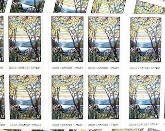 20 Vintage Unused Louis Comfort Tiffany Stamps / American Treasures Stained Glass USPS Postage / 41 cents US