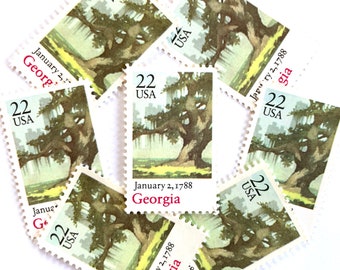 20 Vintage Unused Georgia Bicentenary Statehood Mail Stamps / Live Oak Spanish Moss USPS Postage / 22 cents US