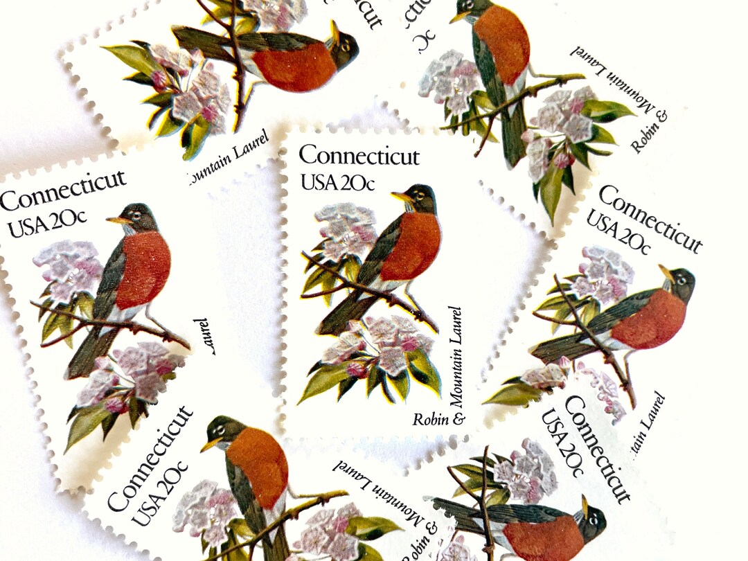 10 Vintage Unused Connecticut State Bird and Flower Mail Stamps / Robin ...