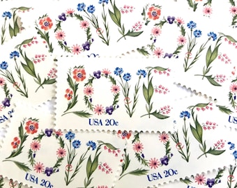 20 Vintage Unused Love Flowers Mail Stamps / Love Series Botanical Flower USPS Postage / 20 cents US