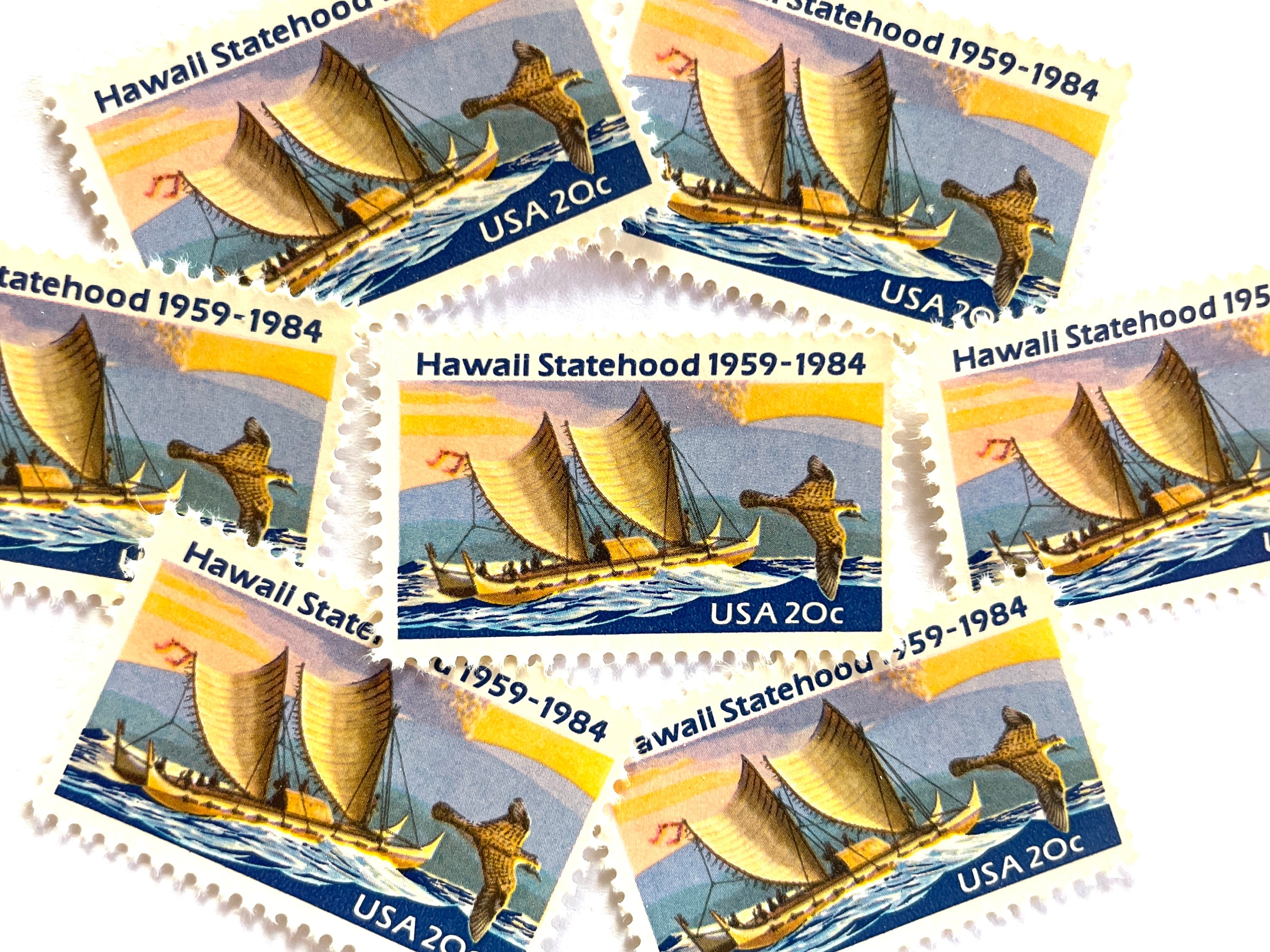 20 Vintage Unused Hawaii Statehood Mail Stamps / Hawaiian Island Ship ...
