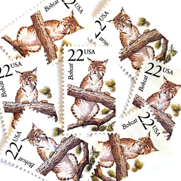 10 Vintage Unused Bobcat Mail Stamps / North American Wildlife USPS Postage / 22 cents US