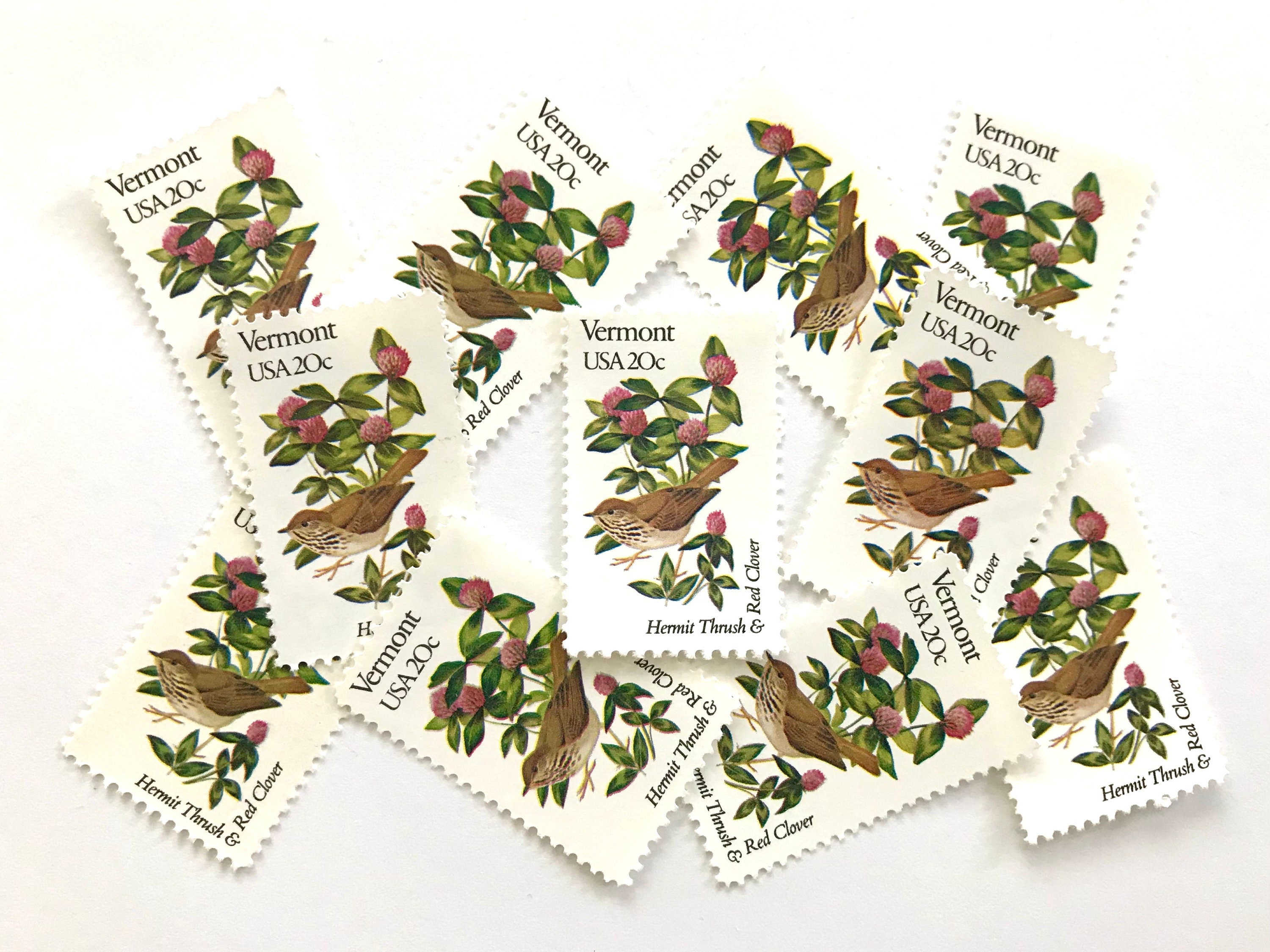 10 Vintage Unused Vermont State Bird and Flower Mail Stamps / Hermit ...