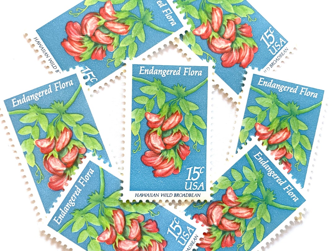 10 Vintage Unused Hawaiian Wild Broadbean Stamps / Endangered Flora ...
