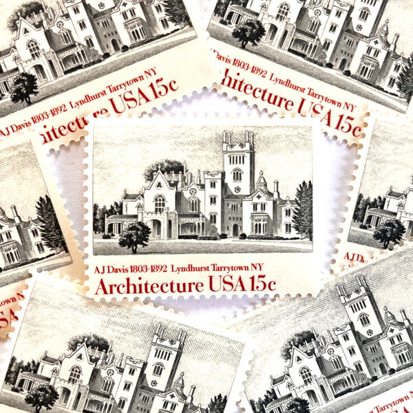 10 Vintage Unused Lyndhurst Mansion Stamps / Architecture Tarrytown New York USPS Postage / 15 cents US