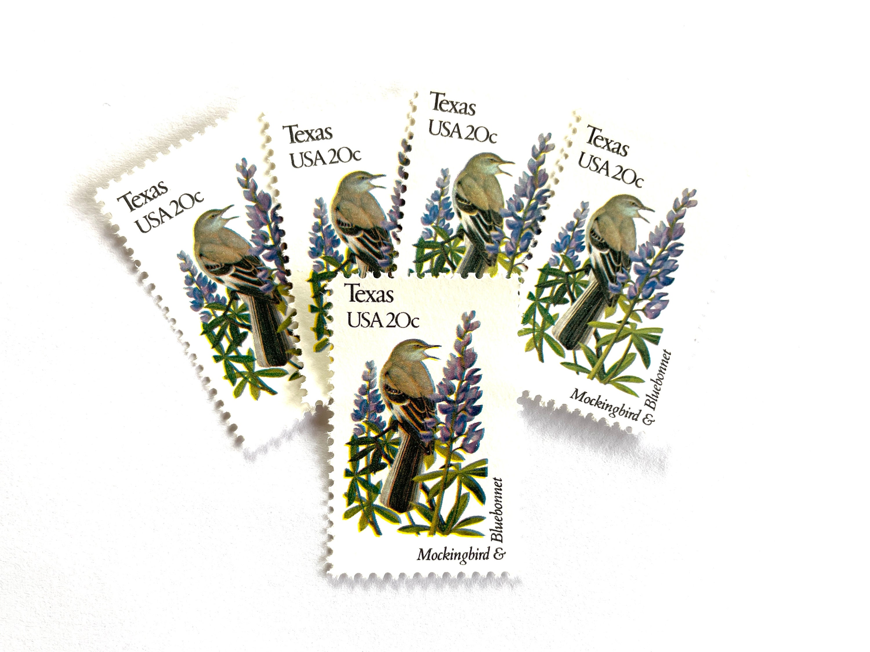 10 Vintage Unused Texas State Bird and Flower Mail Stamps / Mockingbird ...