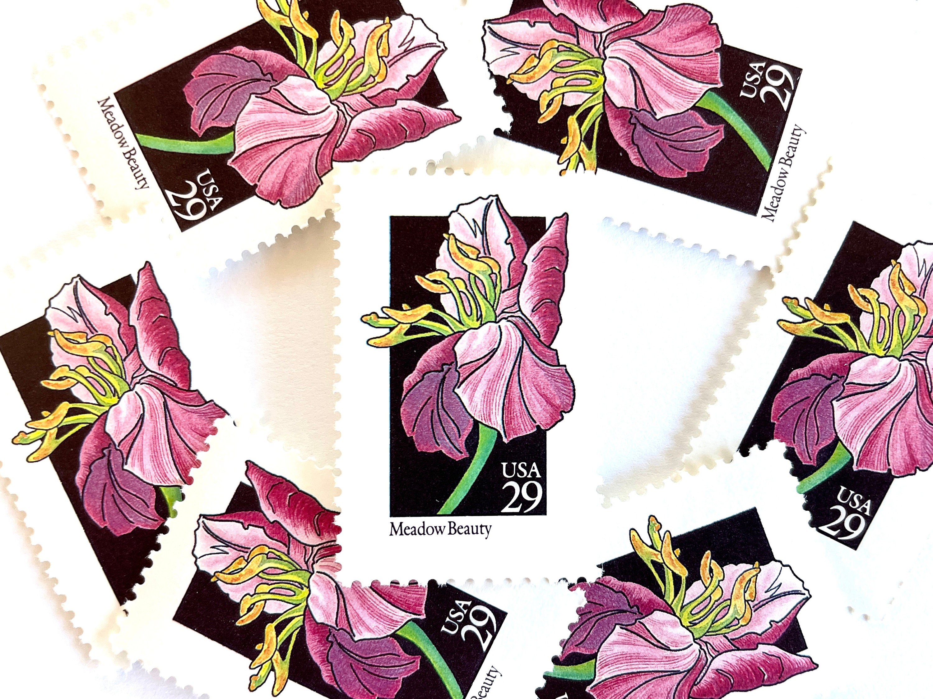 10 Vintage Pink Flower Stamps Honeysuckle Wildflower Postage