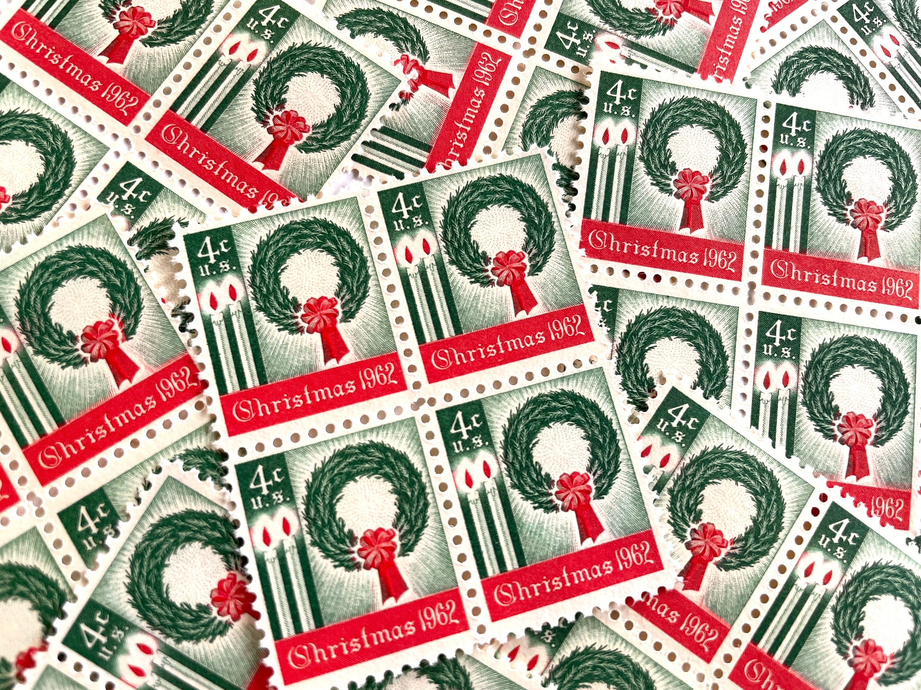 70 cents . Christmas Wreath Vintage Postage Stamps . Set of 5 Marketplace  Holiday Postage Stamps by undefined