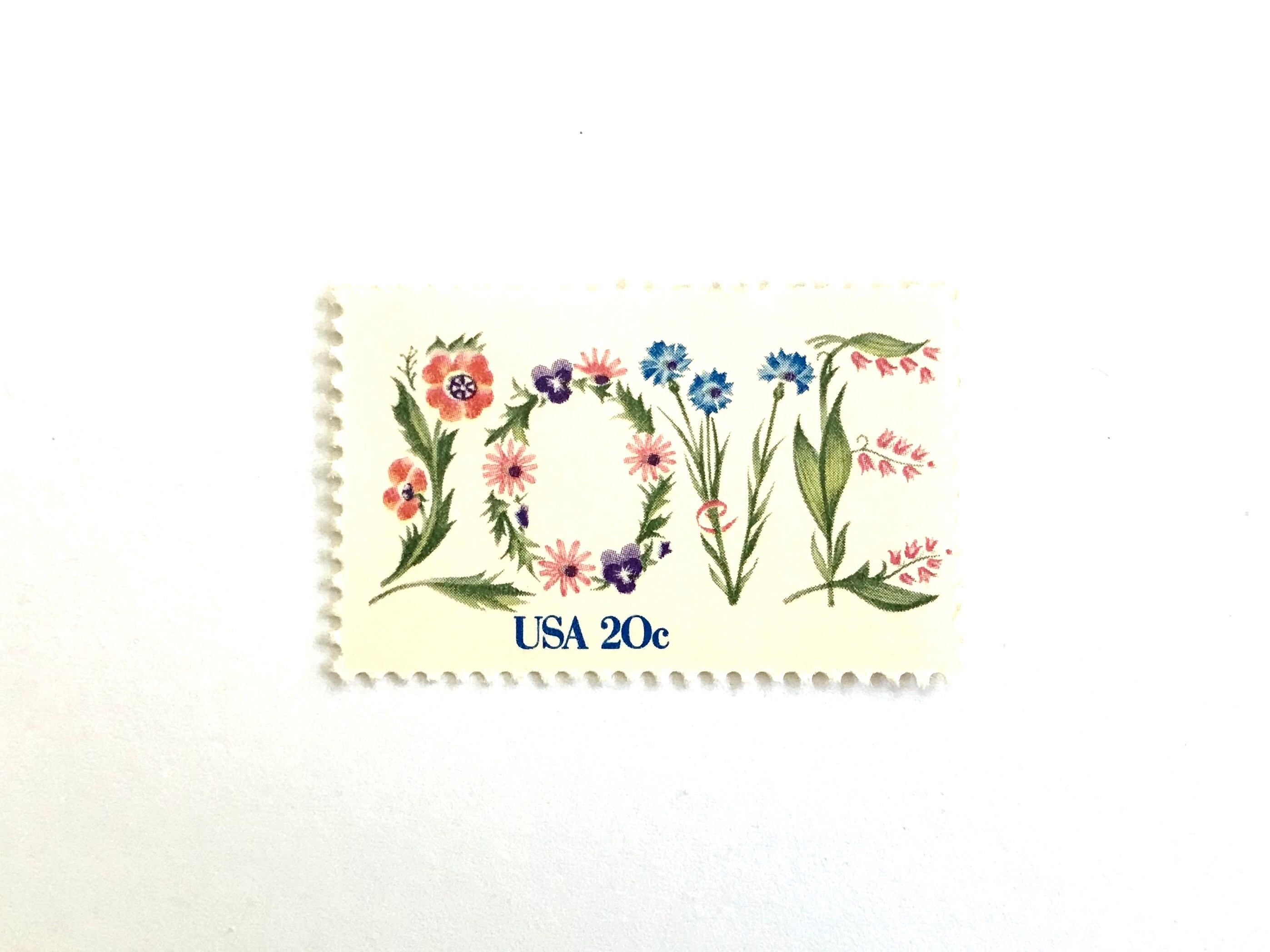 10 Vintage LOVE Stamps Botanical 20 Cent Unused Flower Love Postage for  Mailing