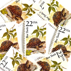 10 Vintage Unused Box Turtle Mail Stamps / North American Wildlife USPS Postage / 22 cents US