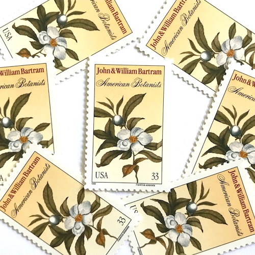 John and William Bartram 33 cent each Camellia Flowers American Botanists Unused US Vintage Postage Stamps
