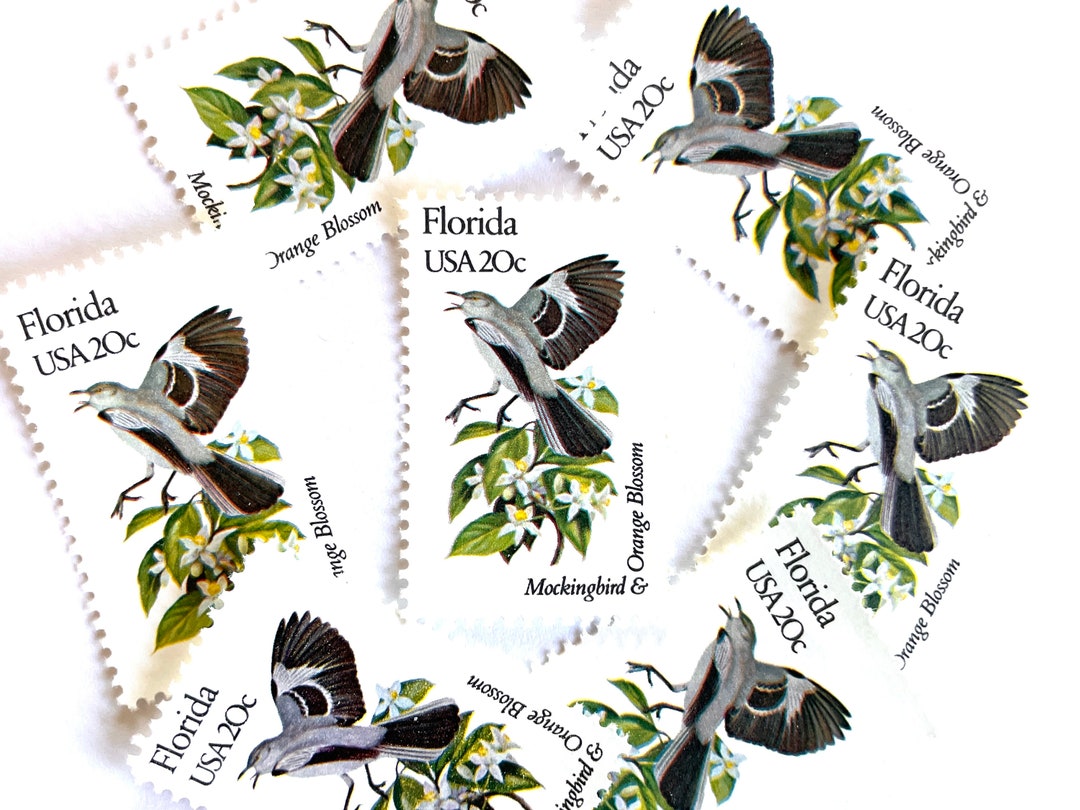 10 Vintage Unused Florida State Bird and Flower Mail Stamps