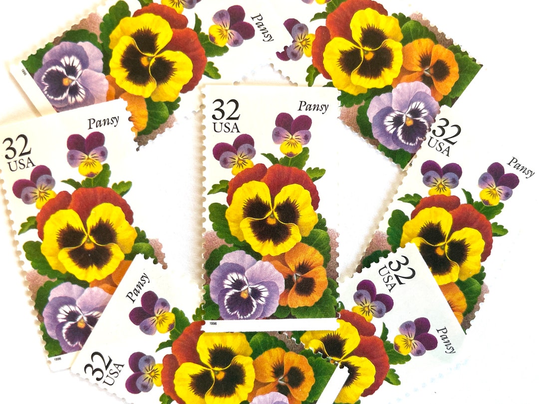 10 Vintage Unused Pansy Flower Mail Stamps / Winter Garden Flowers