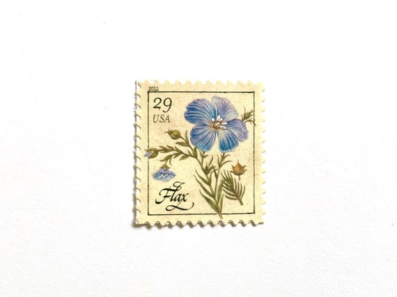 10 Blue Herb Flower Stamps // Rare Unused Blue Floral Postage