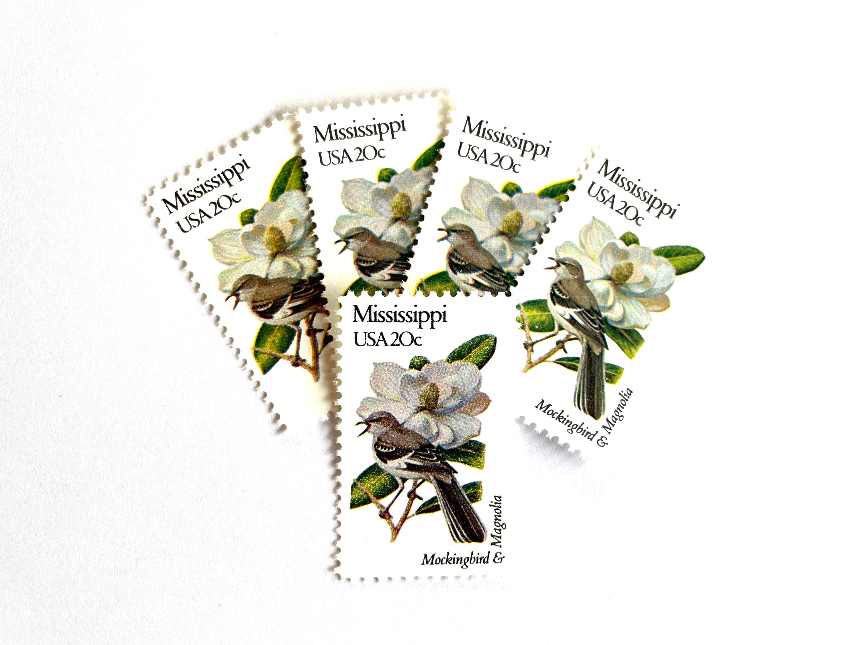 10 Vintage Unused Mississippi State Bird and Flower Mail Stamps ...