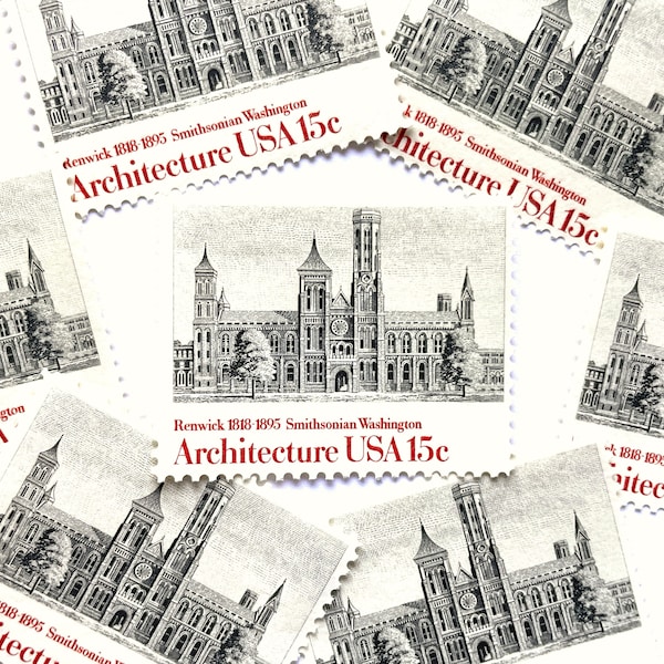 10 Vintage Unused Smithsonian Washington DC Stamps / Architecture Renwick USPS Postage / 15 cents US