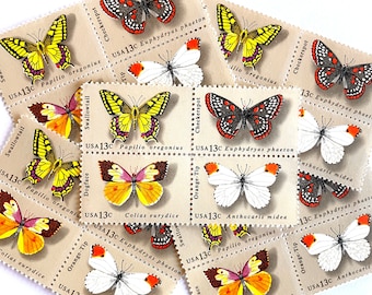 20 Vintage Unused Butterflies Stamps / Swallowtail, Checkerspot, Dogface & Orange-Tip Butterfly Se-tenant USPS Postage / 13 cents US