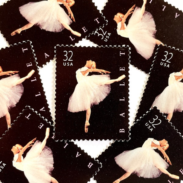 10 Vintage Unused American Ballet Mail Stamps / Ballerina Dance Black USPS Postage / 32 cents US