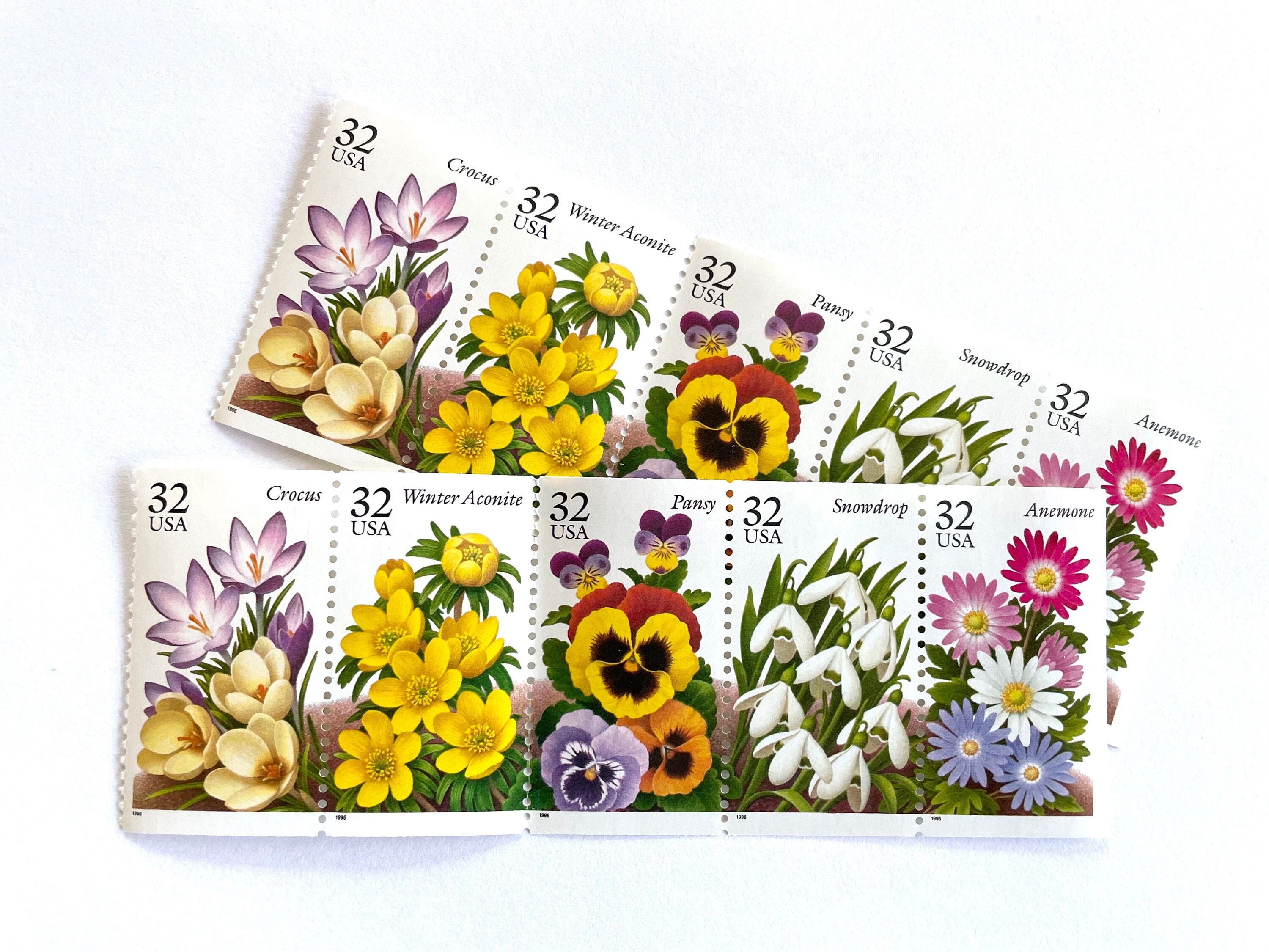 10 Vintage Yellow Flower Stamps // Unused Winter Aconite Floral