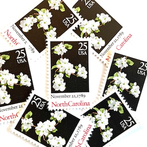 20 Vintage Unused North Carolina Bicentenary Statehood Mail Stamps / Flowering Dogwood USPS Postage / 25 cents US