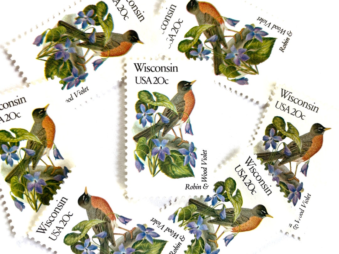 10 Vintage Unused Wisconsin State Bird and Flower Mail Stamps / Robin ...