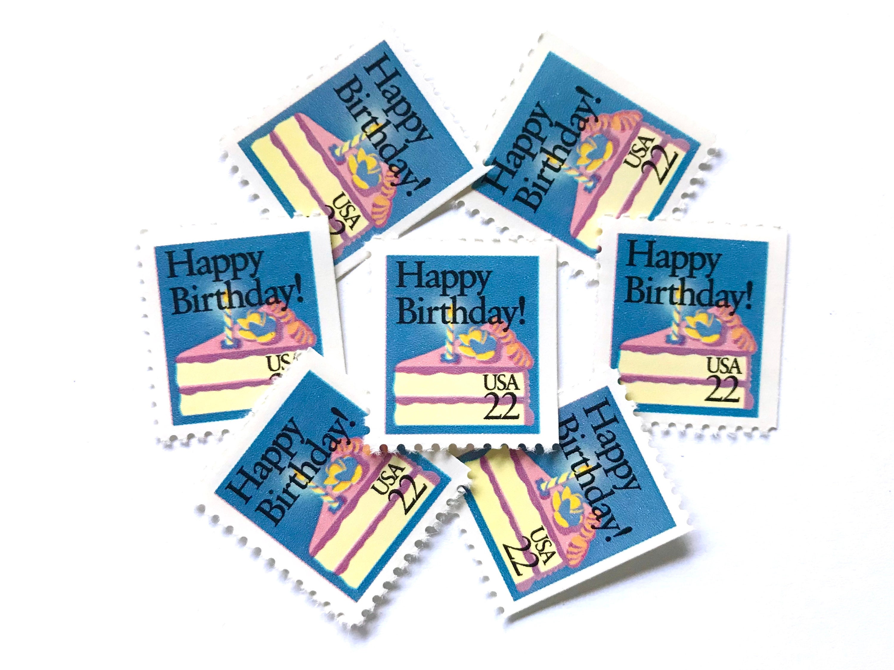 10 Vintage Unused Happy Birthday Stamps / Birthday Cake with Candle Special Occasions USPS Postage / 22 cents US