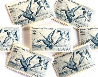 20 Vintage Unused Preserving Wetlands Stamps / Mallard Duck Blue Bird Waterfowl Preservation USPS Postage / 20 cents US