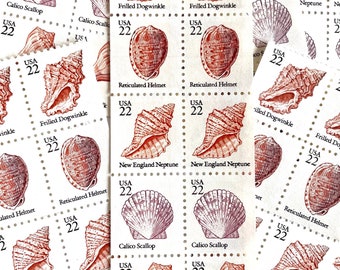 10 Vintage Unused Seashell Mail Stamps / Beach Shell USPS Postage / 22 cents US