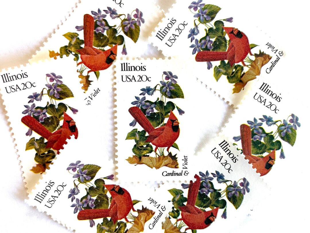 10 Vintage Unused Illinois State Bird and Flower Mail Stamps / Cardinal ...