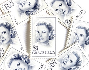 10 Vintage Unused Grace Kelly Mail Stamps / Wedding Portrait Princess USPS Postage / 29 cents US