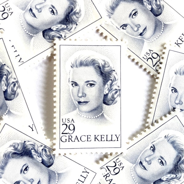 10 Vintage Unused Grace Kelly Mail Stamps / Wedding Portrait Princess USPS Postage / 29 cents US