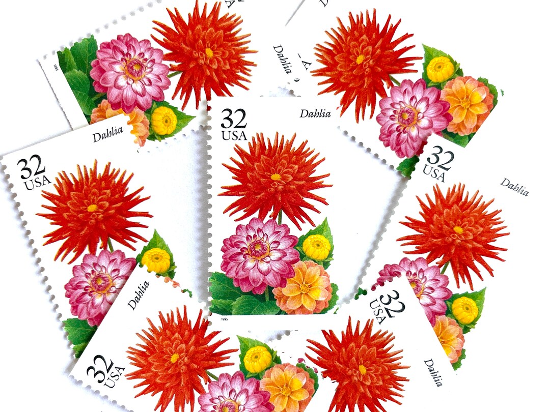 10 Vintage Unused Dahlia Flower Mail Stamps / Fall Garden Flowers