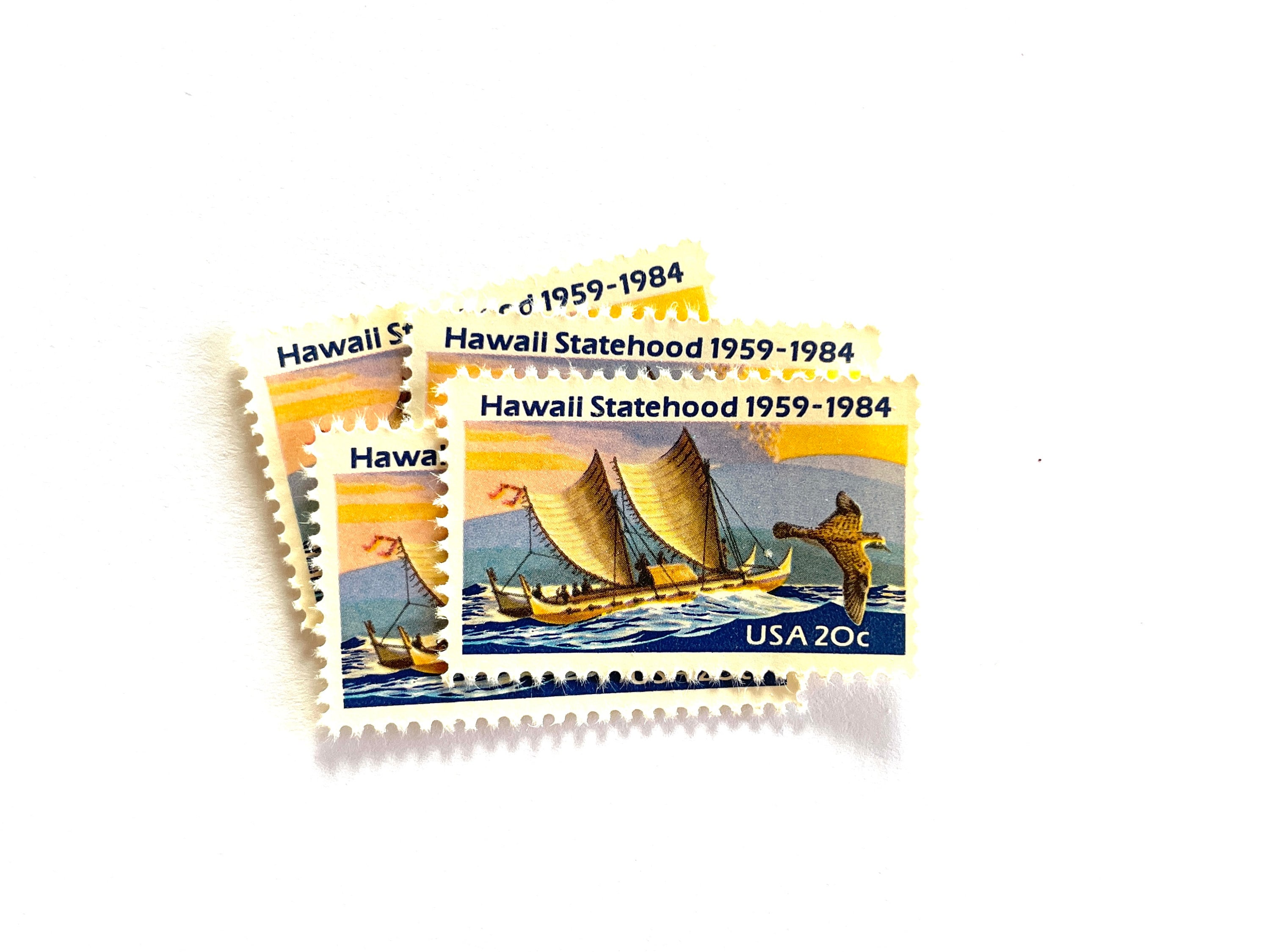 20 Vintage Unused Hawaii Statehood Mail Stamps / Hawaiian Island Ship ...