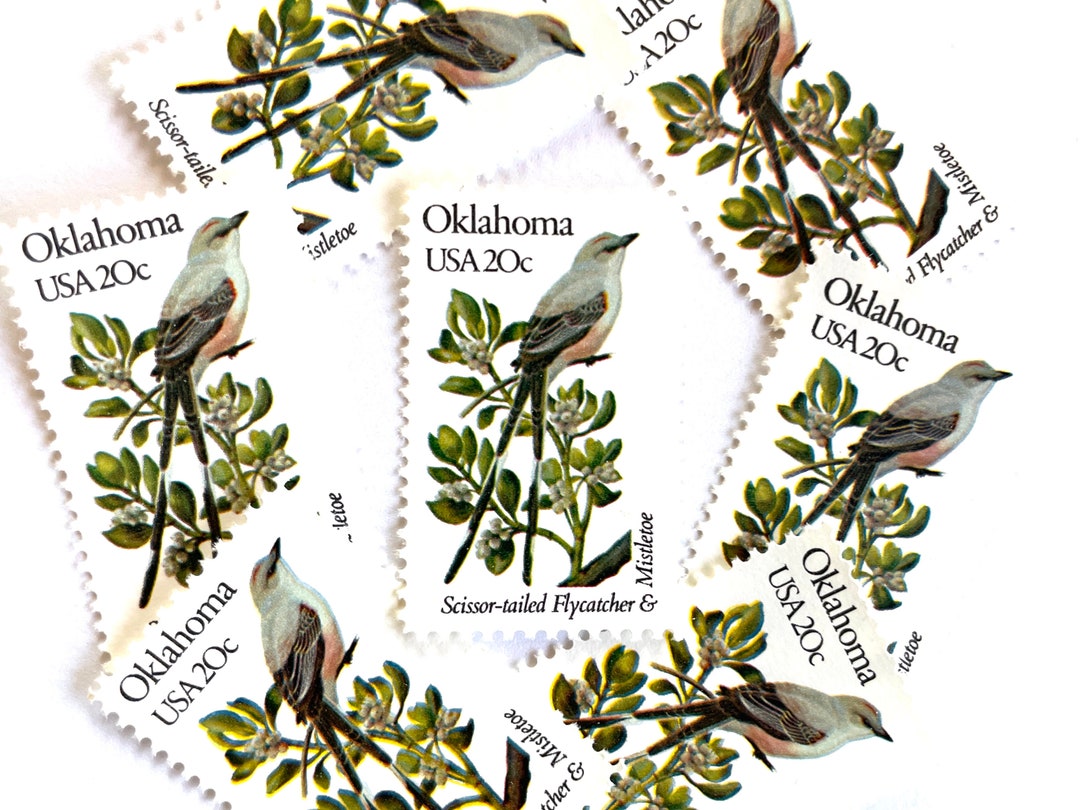 10 Vintage Unused Oklahoma State Bird and Flower Mail Stamps / Scissor ...
