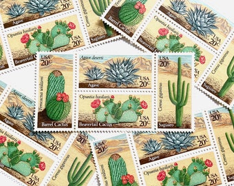 20 Vintage Unused Desert Plants Cactus Mail Stamps / Se-tenant USPS Postage / 20 cents US