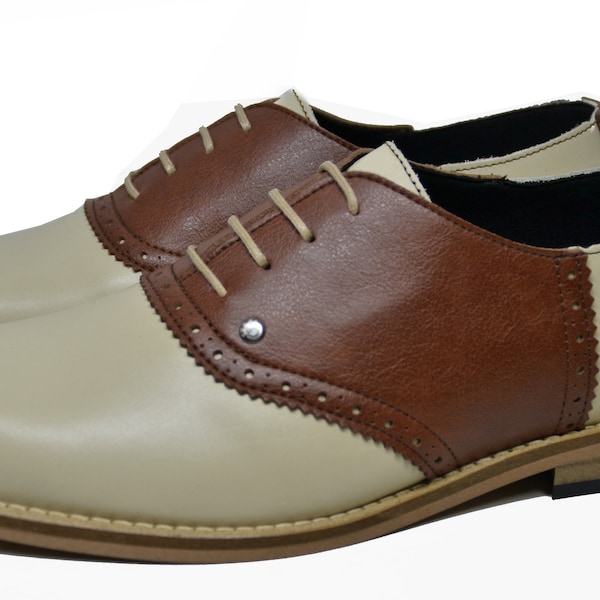 S12 - Saddle shoes beige grain, brown (SY-112-Z348.N65)