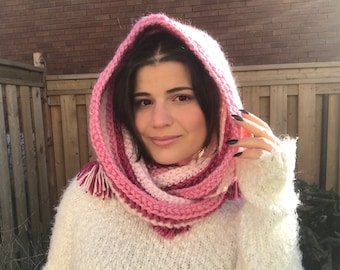 Enid Pink Crochet Snood with Tassels