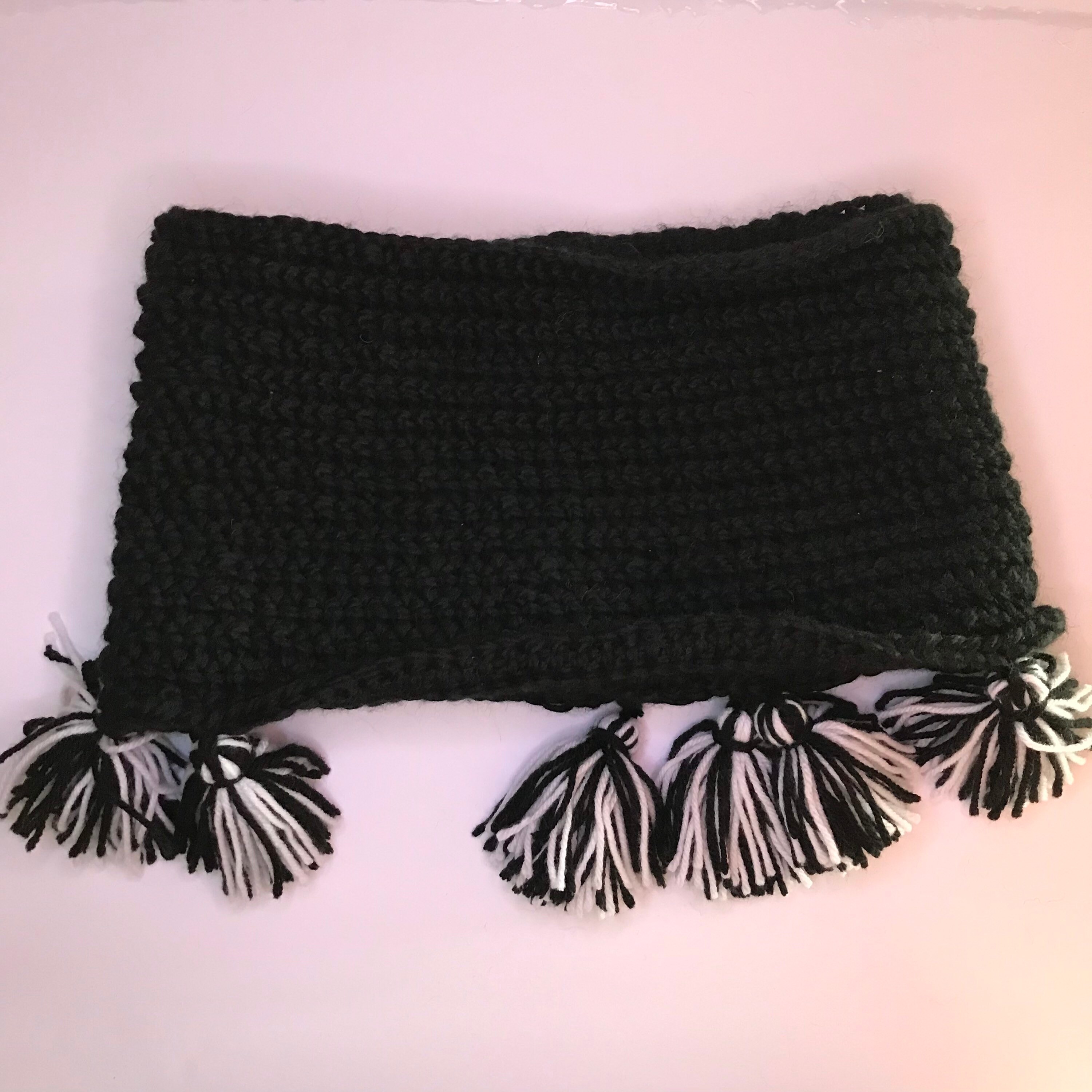 Black Crocheted Wool Snood With Black and White Tassels - Etsy