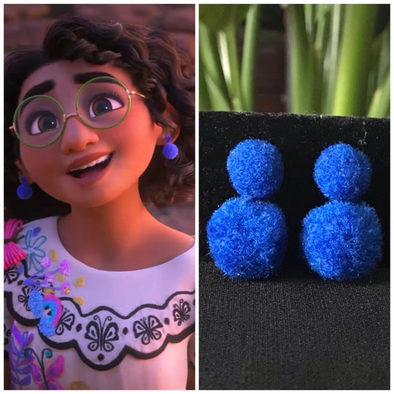 Mirabel Madrigal Stud, Clip-on and Hook Blue Pom Pom Earrings From Encanto  