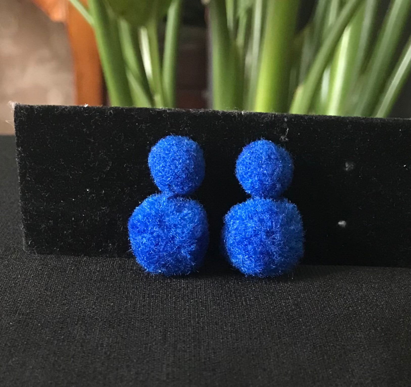 Blue pom pom earrings deals