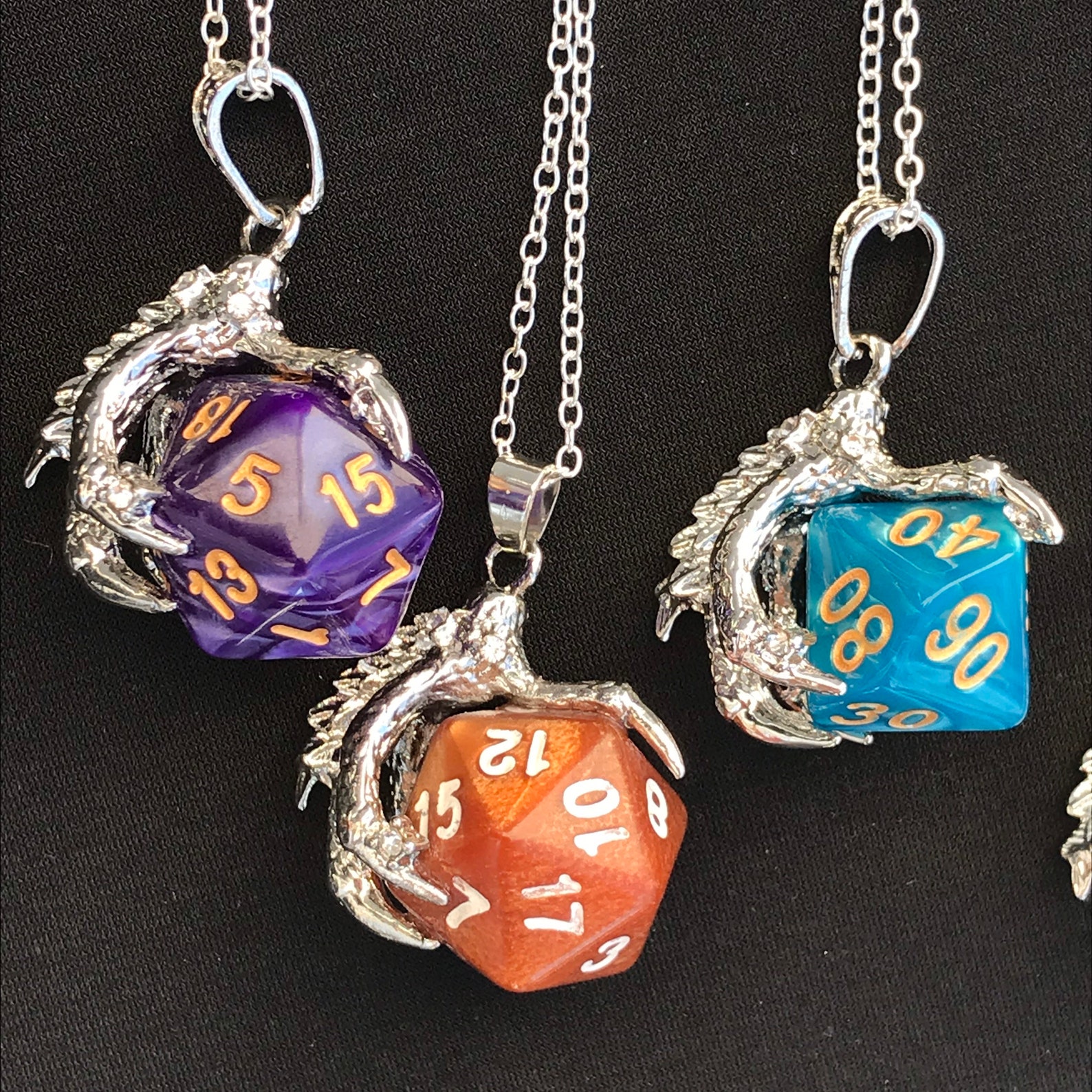 Dice D20, D12, D10, D8, D6, and D4 Silver Colored Claw Inspired Chain ...