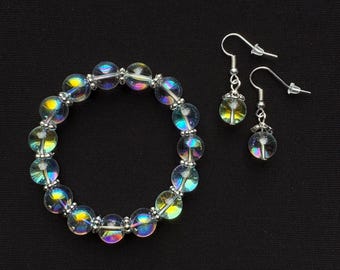 Ensemble de bijoux bracelet et boucles d'oreilles boule de cristal