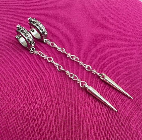 Silver Dangle Spike Earrings With Beads - Etsy