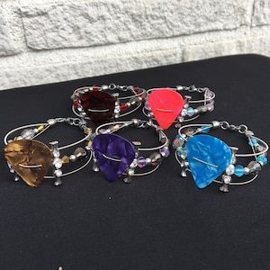 Guitar String Beaded Bracelet with Guitar Pick